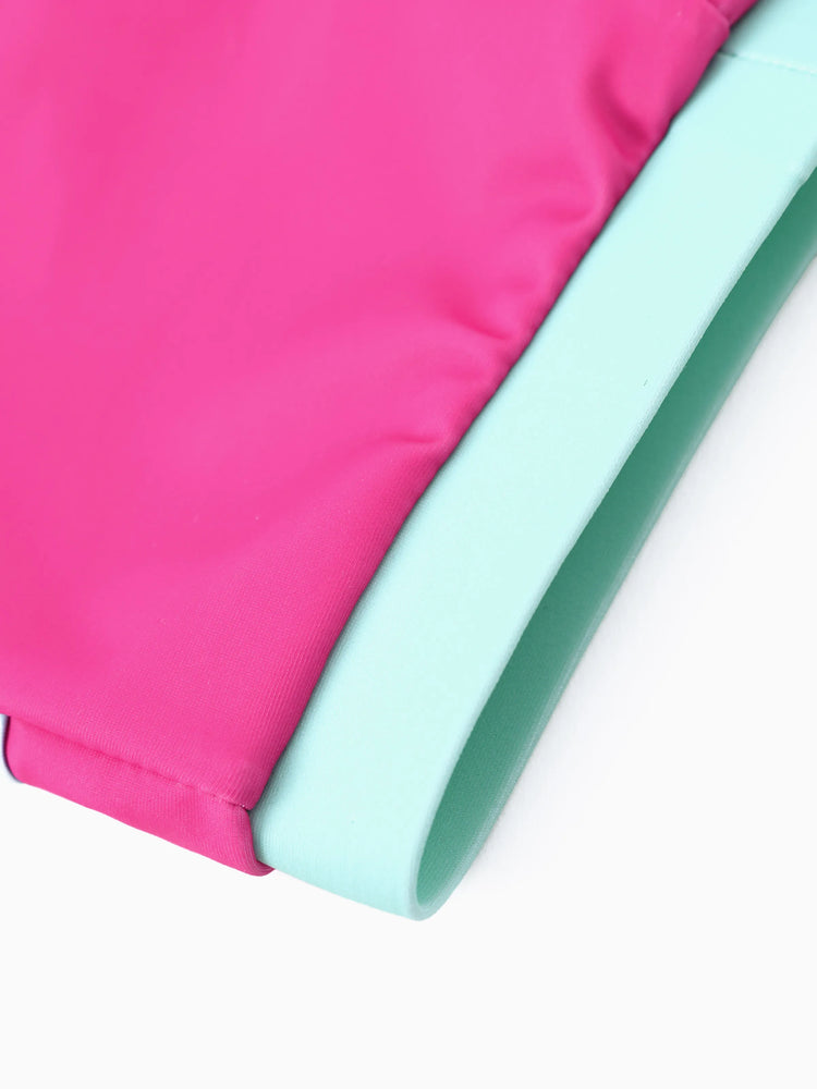 Ensemble maillot de bain 2 pièces Barbie pour petite fille, avec lunettes à rayures, imprimé cocotier, débardeur et short à nœud papillon, protection UPF 50+, rose vif