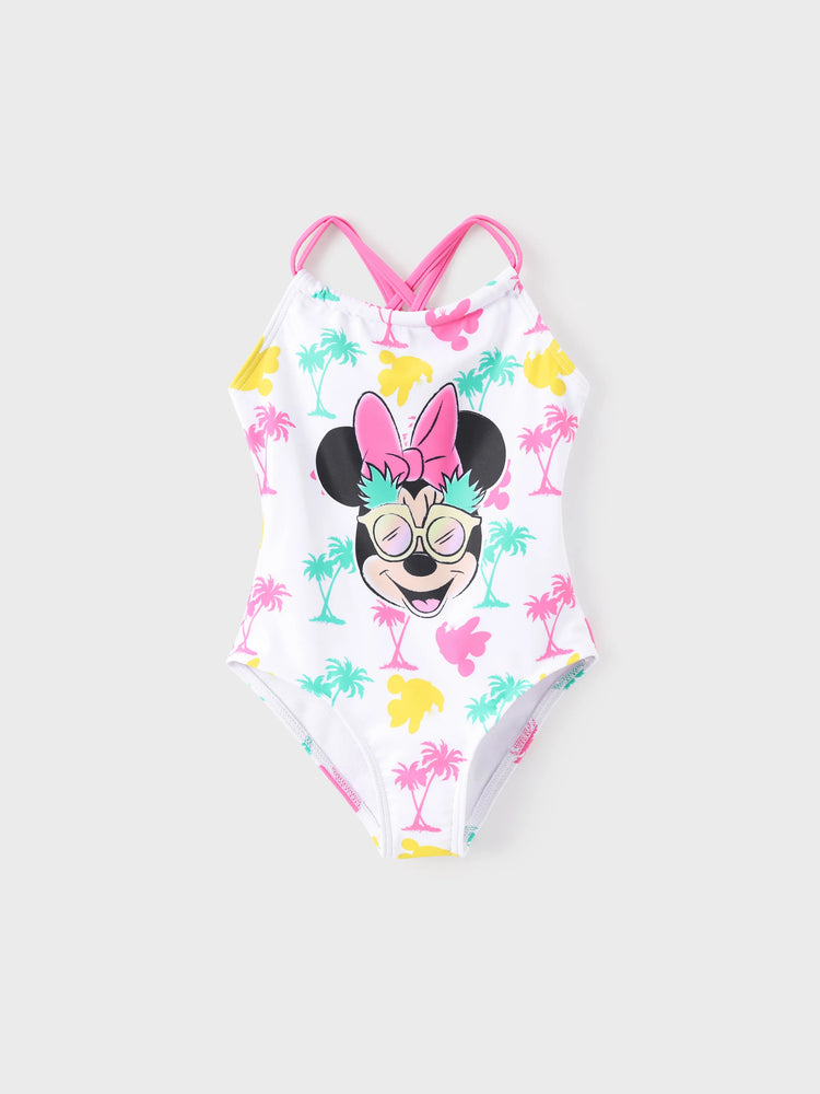 Disney Mickey and Friends Toddler/Kid Girl 1pc Minnie Mouse Floral Print UPF 50+ Swimsuit White