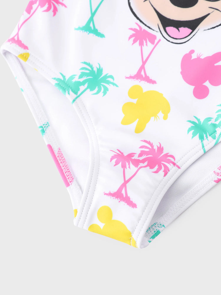 Disney Mickey and Friends Toddler/Kid Girl 1pc Minnie Mouse Floral Print UPF 50+ Swimsuit White