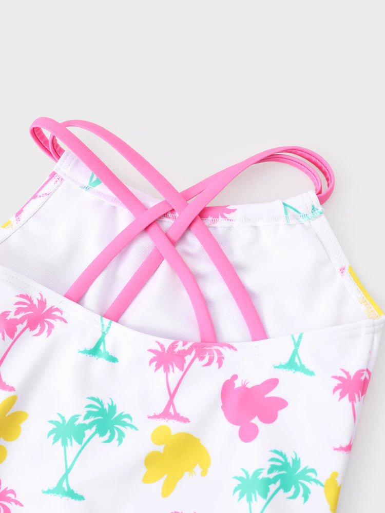 Disney Mickey and Friends Toddler/Kid Girl 1pc Minnie Mouse Floral Print UPF 50+ Swimsuit White