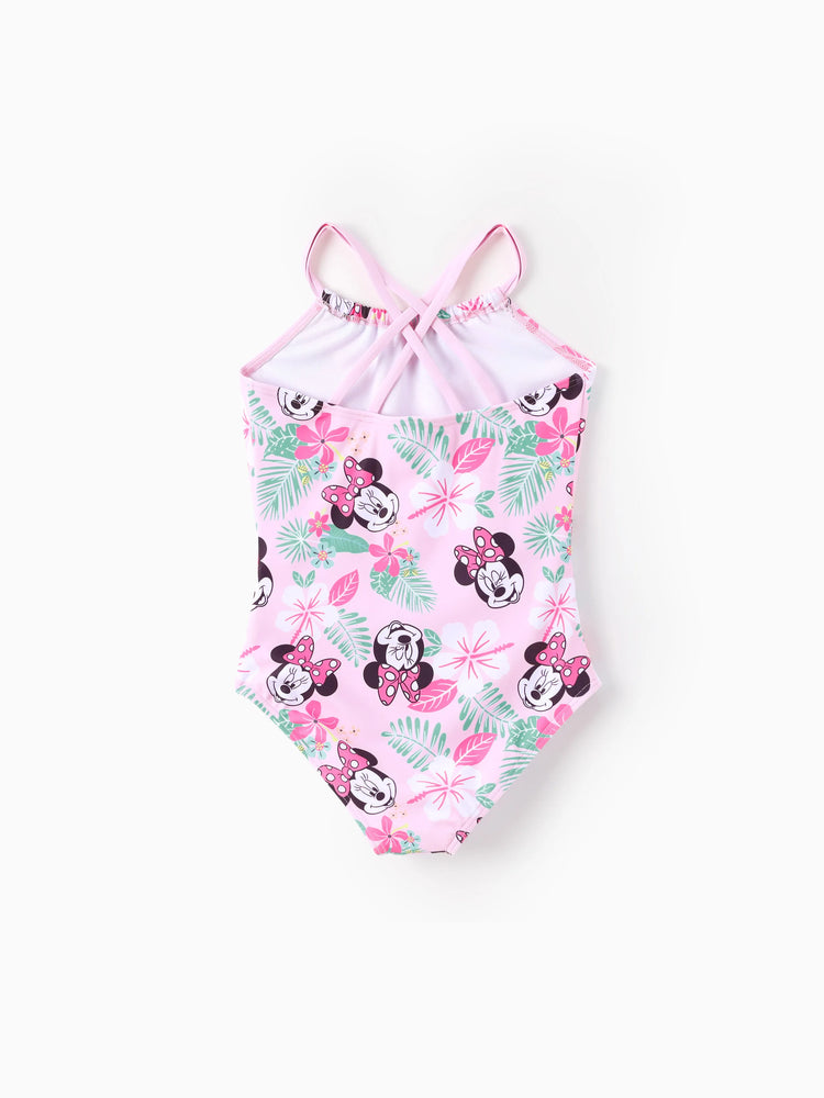 Traje de baño rosa con estampado floral de Minnie Mouse, protección solar UPF 50+, de Disney Mickey y sus amigos, para niñas pequeñas/niñas.