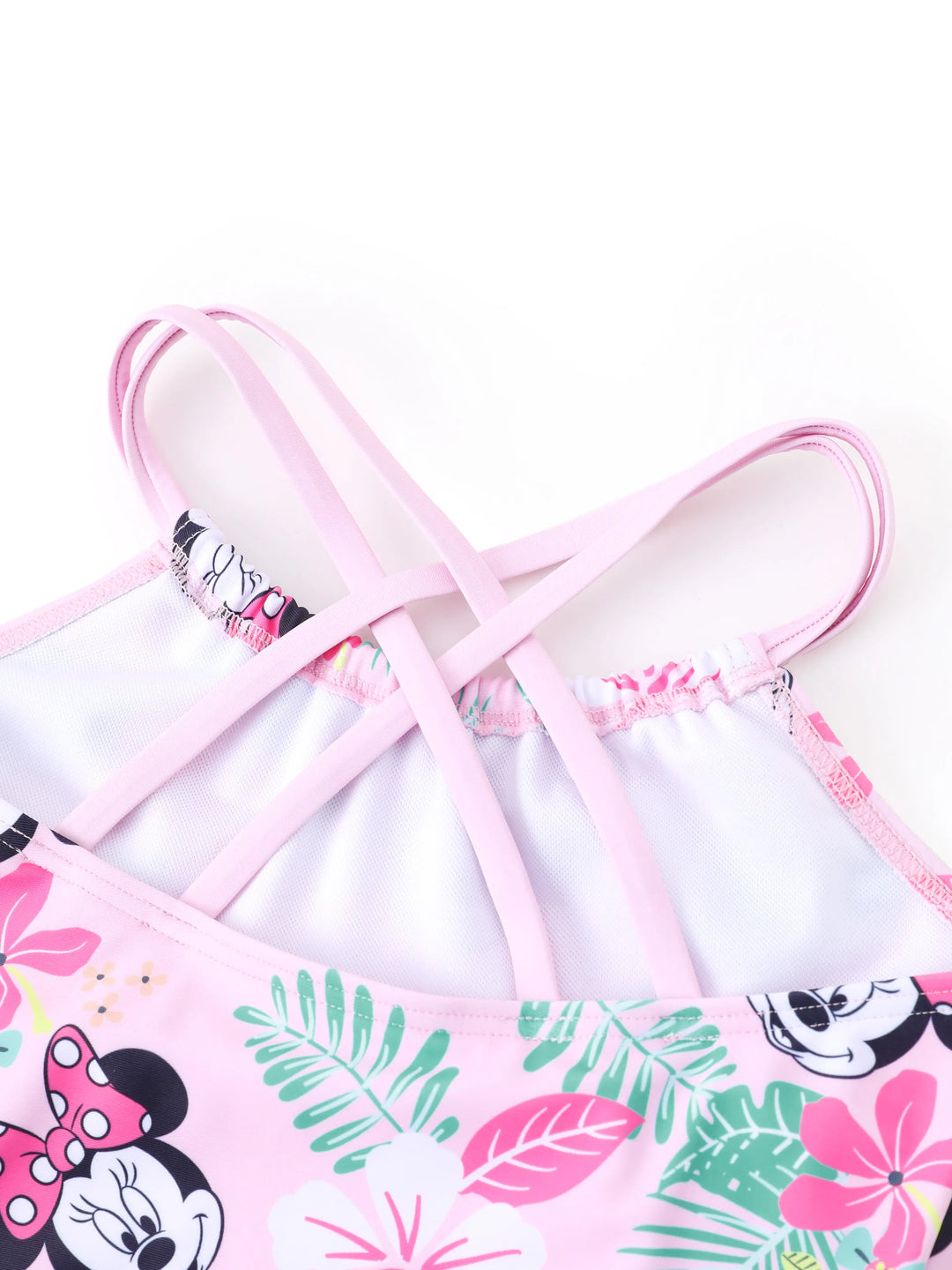 Traje de baño rosa con estampado floral de Minnie Mouse, protección solar UPF 50+, de Disney Mickey y sus amigos, para niñas pequeñas/niñas.