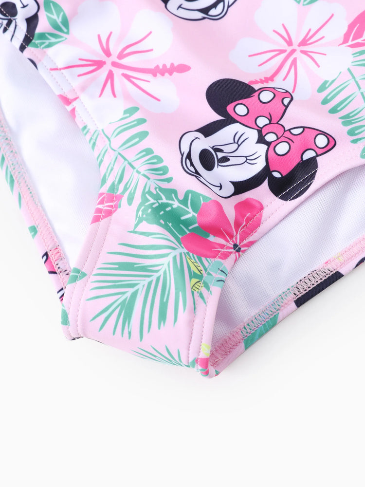 Traje de baño rosa con estampado floral de Minnie Mouse, protección solar UPF 50+, de Disney Mickey y sus amigos, para niñas pequeñas/niñas.
