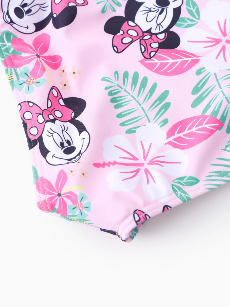 Traje de baño rosa con estampado floral de Minnie Mouse, protección solar UPF 50+, de Disney Mickey y sus amigos, para niñas pequeñas/niñas.