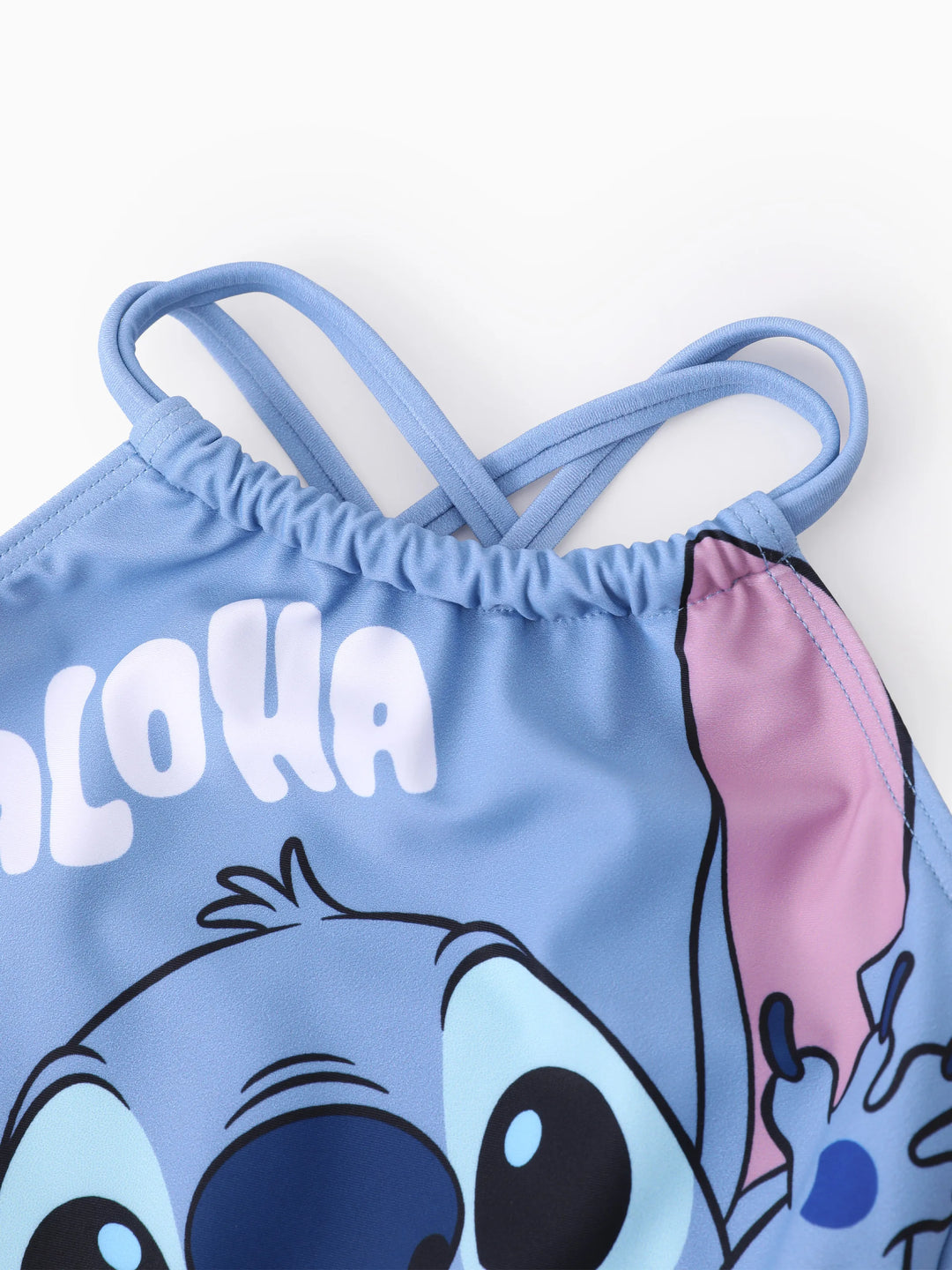 Traje de baño Disney Stitch para niña pequeña, estampado floral grande, hombros descubiertos, UPF 50+, azul rey, 1 pieza