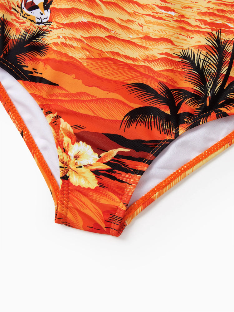 Tropical Hawaiian Swimsuits for Family Matching Swimwear Orange
