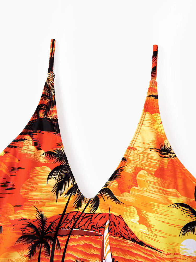 Tropical Hawaiian Swimsuits for Family Matching Swimwear Orange