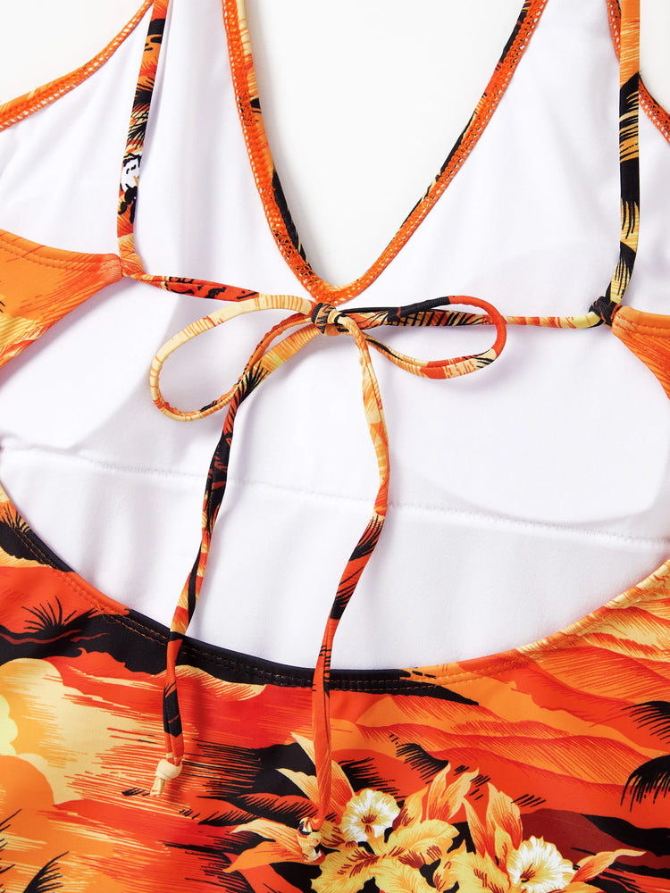 Tropical Hawaiian Swimsuits for Family Matching Swimwear Orange