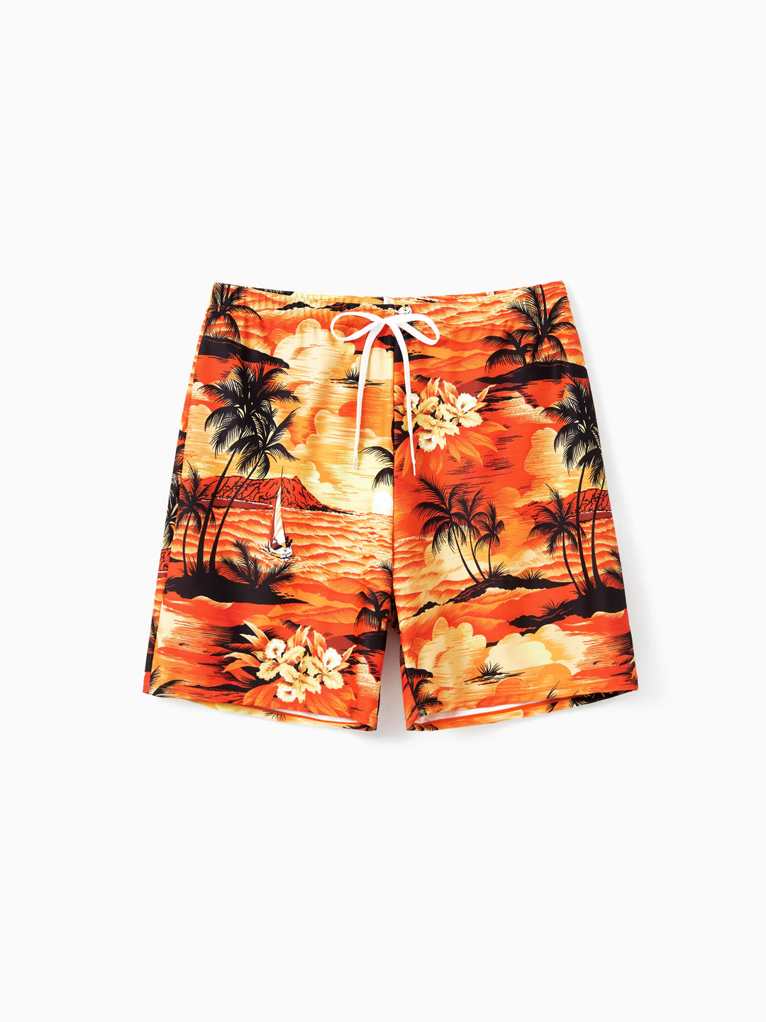 Trajes de baño hawaianos tropicales para papá e hija Naranja