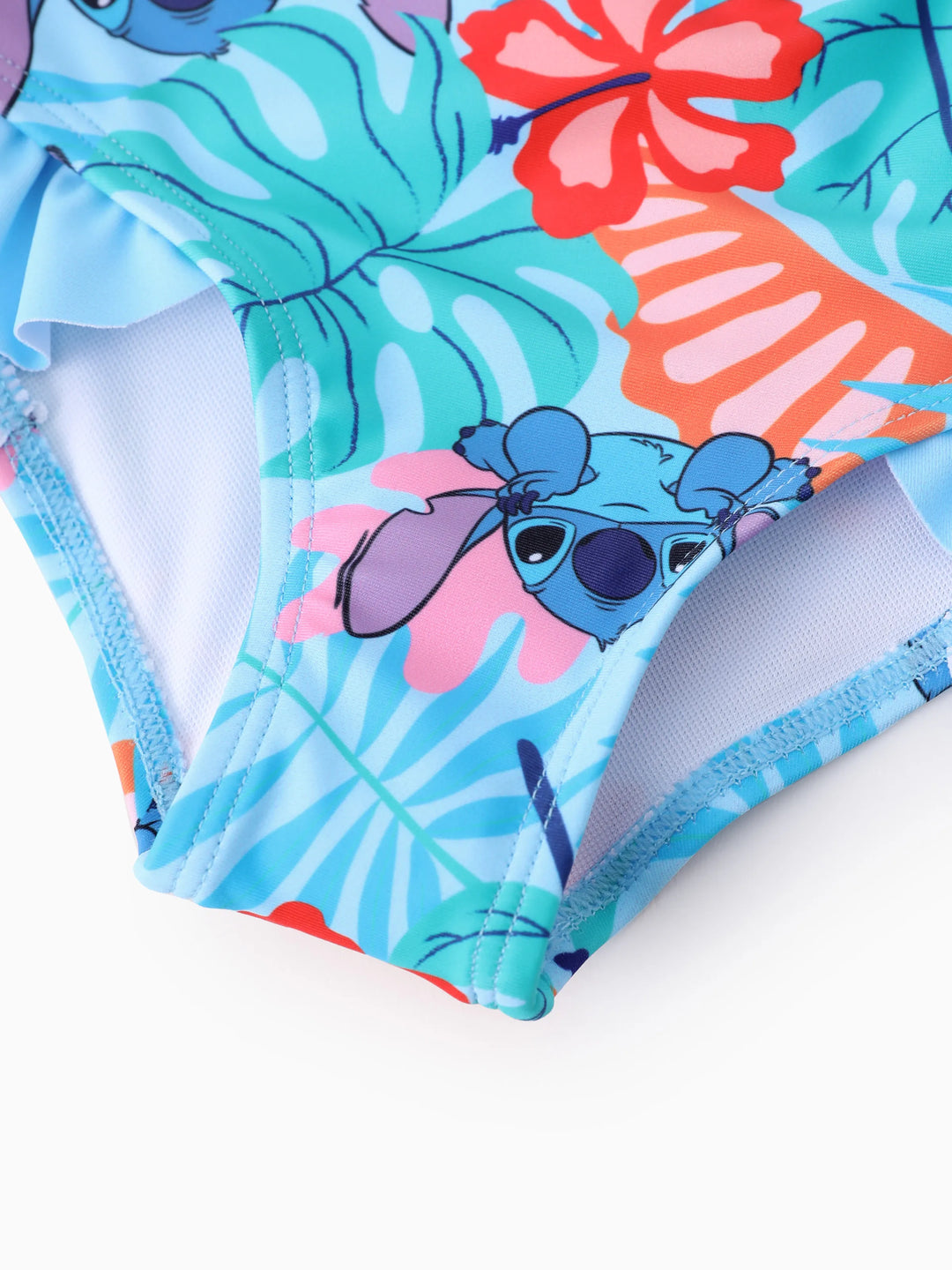Disney Stitch Toddler/Kid Girl Tropical Plant Ruffle 2pcs UPF 50+ Swimsuit Blue