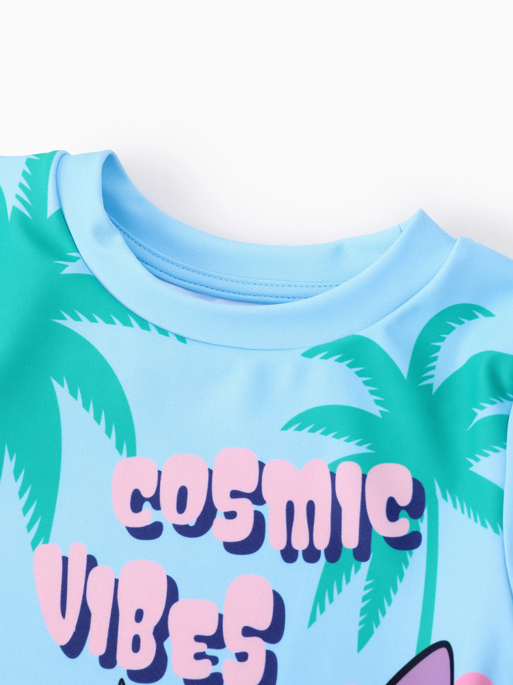 Disney Stitch Kleinkind/Kind Mädchen Tropische Pflanze Rüschen 2 Stück UPF 50+ Badeanzug  blau