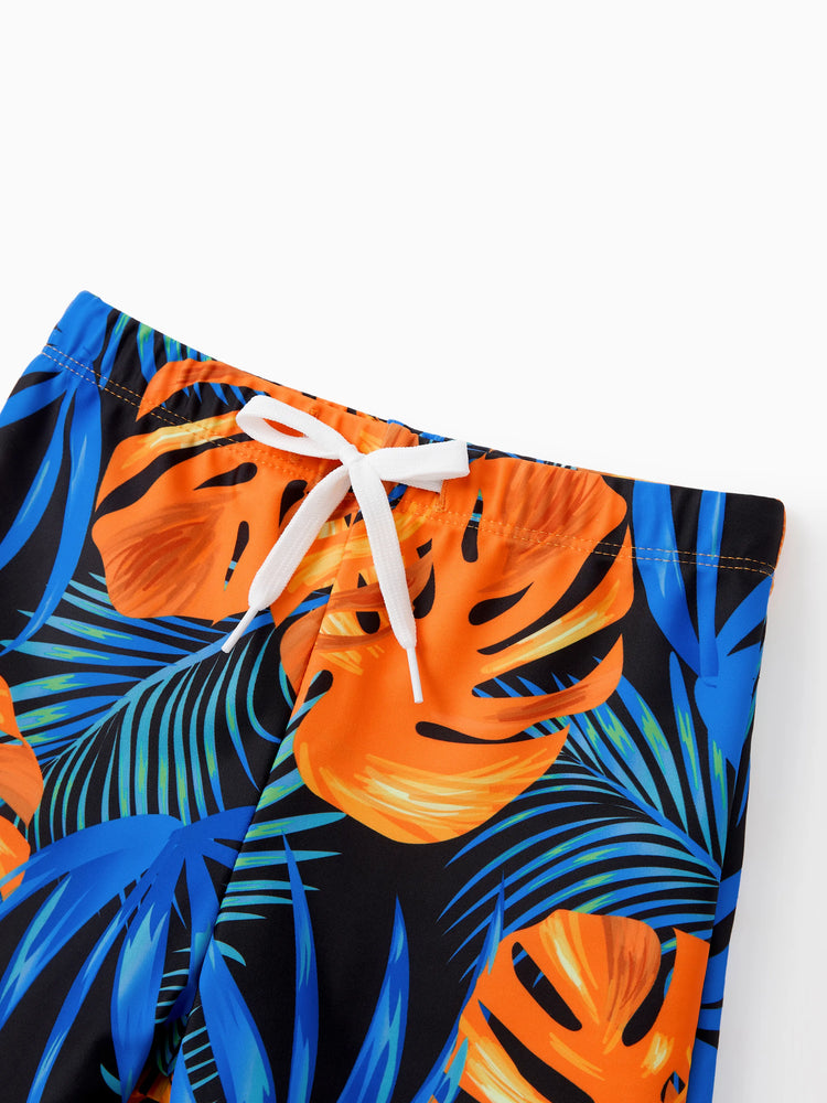 Traje de baño familiar a juego con cordón floral o traje de baño de una pieza de malla fluida con empalmes, color naranja