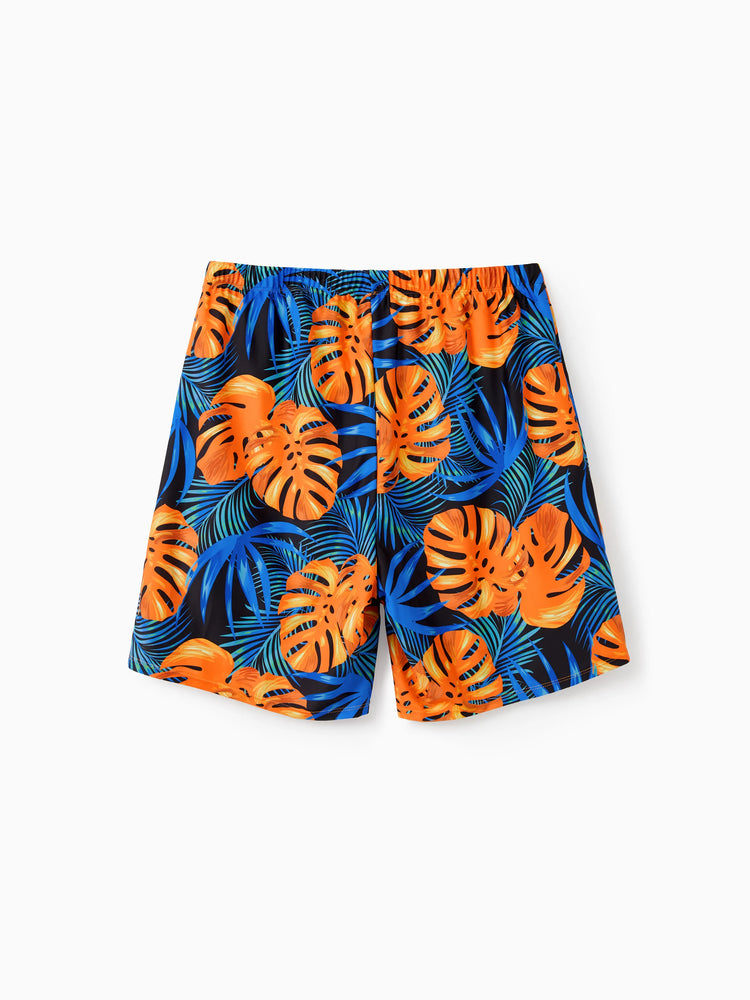 Traje de baño familiar a juego con cordón floral o traje de baño de una pieza de malla fluida con empalmes, color naranja