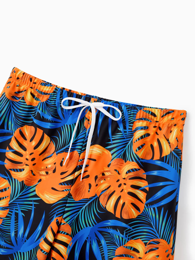 Traje de baño familiar a juego con cordón floral o traje de baño de una pieza de malla fluida con empalmes, color naranja