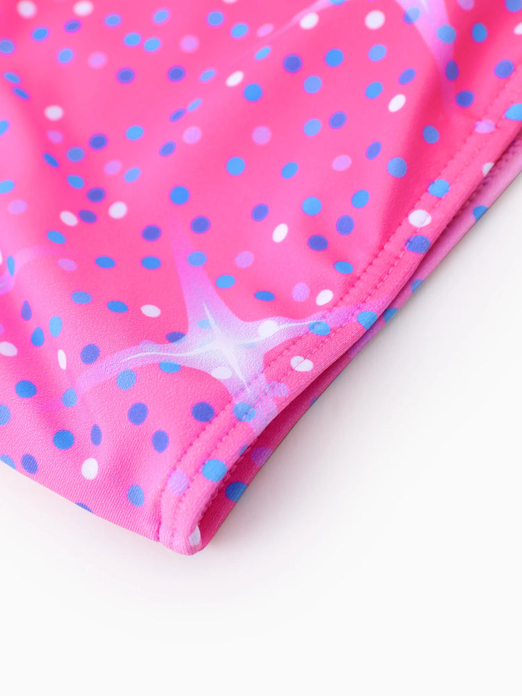 Conjunto de traje de baño de 2 piezas para niña pequeña de Disney, con estampado floral de lunares y flores de Ariel, Moana, Rapunzel, Tiana y Beller, con protección solar UPF 50+, color rosa