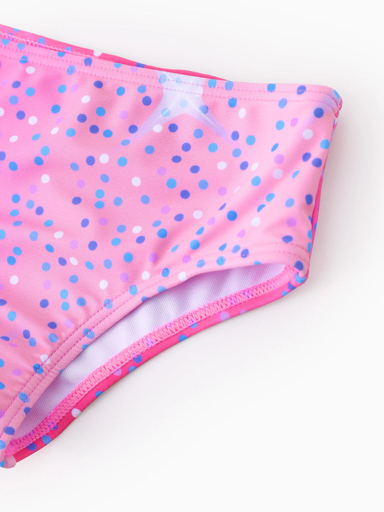 Conjunto de traje de baño de 2 piezas para niña pequeña de Disney, con estampado floral de lunares y flores de Ariel, Moana, Rapunzel, Tiana y Beller, con protección solar UPF 50+, color rosa