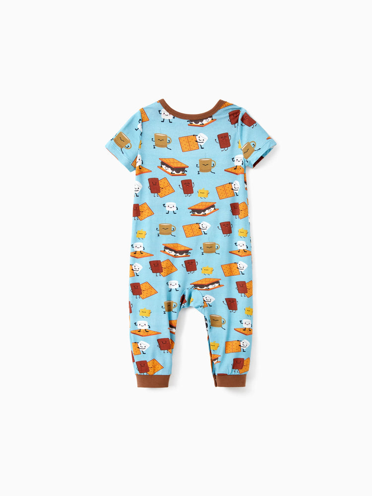 Pyjama familial en bambou, imprimé mignon, manches courtes et pantalon long, ensemble de pyjama assorti (ajusté pour les enfants) vert