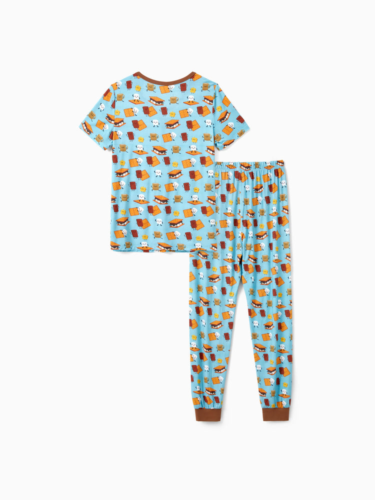 Pyjama familial en bambou, imprimé mignon, manches courtes et pantalon long, ensemble de pyjama assorti (ajusté pour les enfants) vert