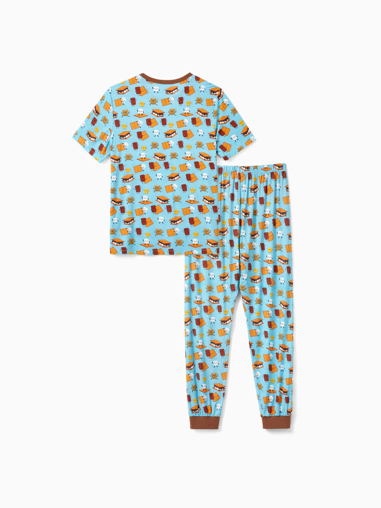 Pyjama familial en bambou, imprimé mignon, manches courtes et pantalon long, ensemble de pyjama assorti (ajusté pour les enfants) vert