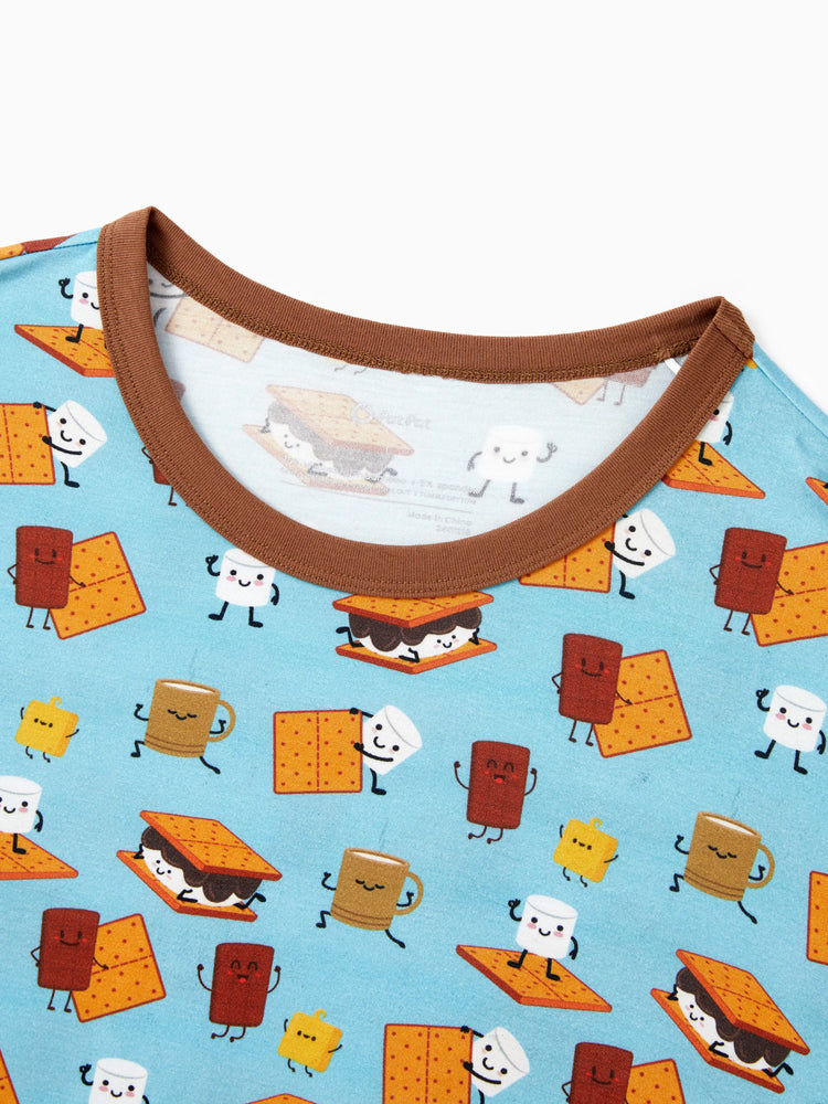 Pyjama familial en bambou, imprimé mignon, manches courtes et pantalon long, ensemble de pyjama assorti (ajusté pour les enfants) vert