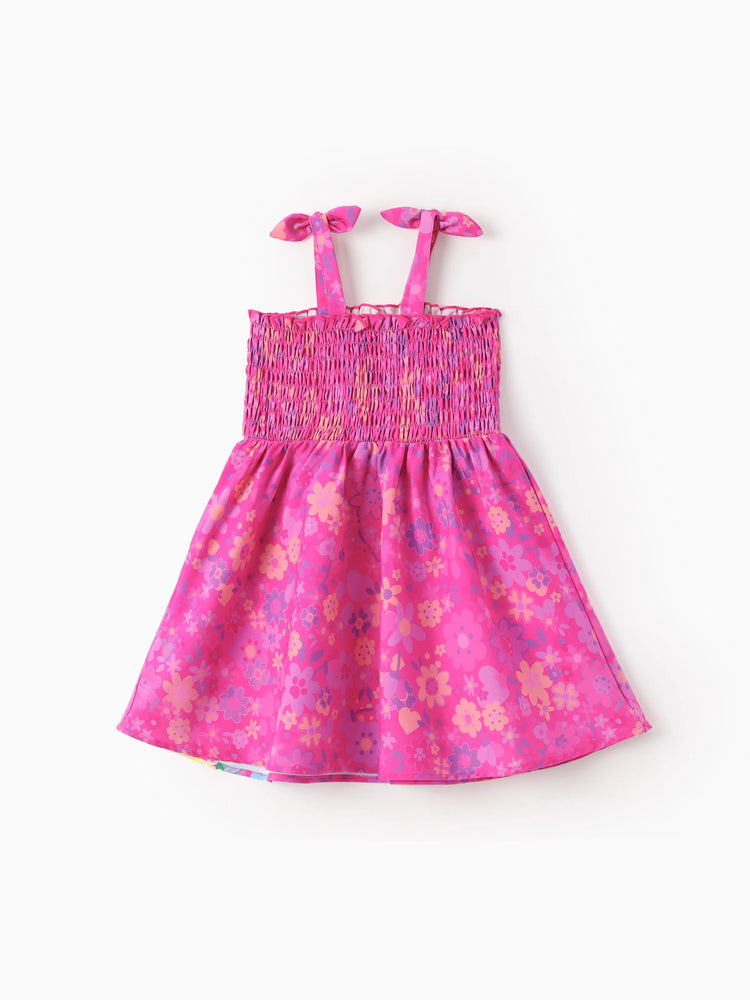 Vestido fruncido con lazo y estampado floral de Skye para niña pequeña, rosa intenso, 1 pieza