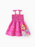 Vestido fruncido con lazo y estampado floral de Skye para niña pequeña, rosa intenso, 1 pieza