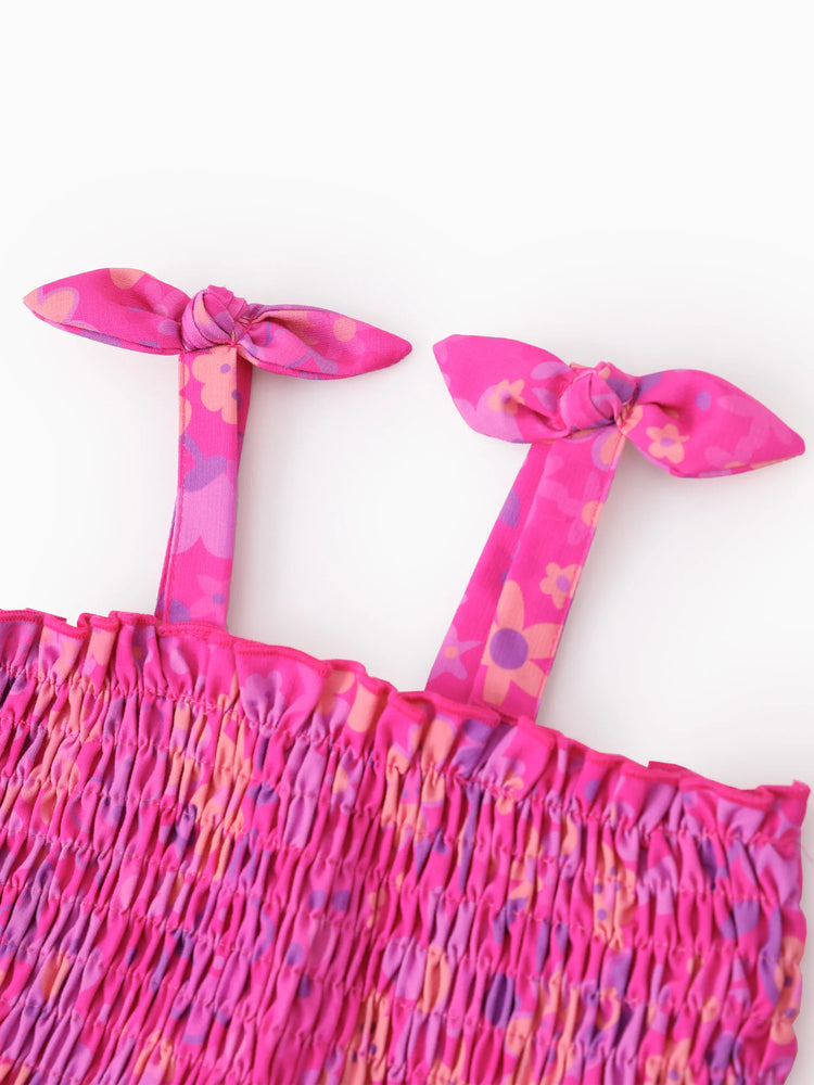 Vestido fruncido con lazo y estampado floral de Skye para niña pequeña, rosa intenso, 1 pieza