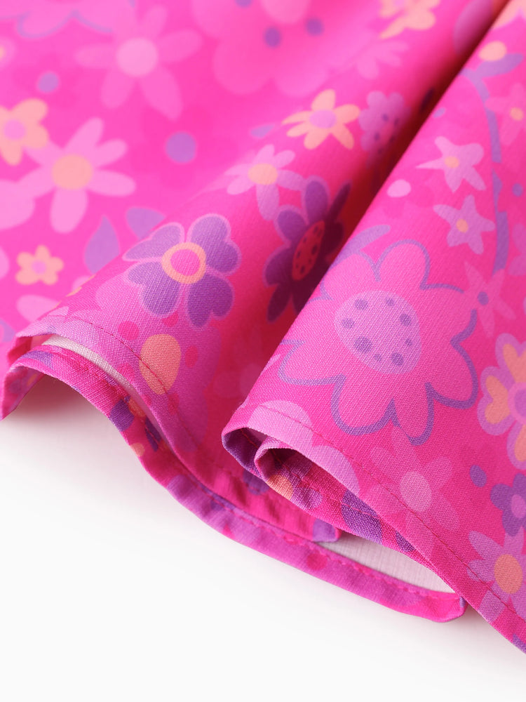 Vestido fruncido con lazo y estampado floral de Skye para niña pequeña, rosa intenso, 1 pieza
