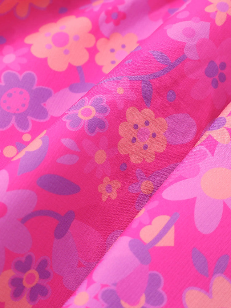 Vestido fruncido con lazo y estampado floral de Skye para niña pequeña, rosa intenso, 1 pieza