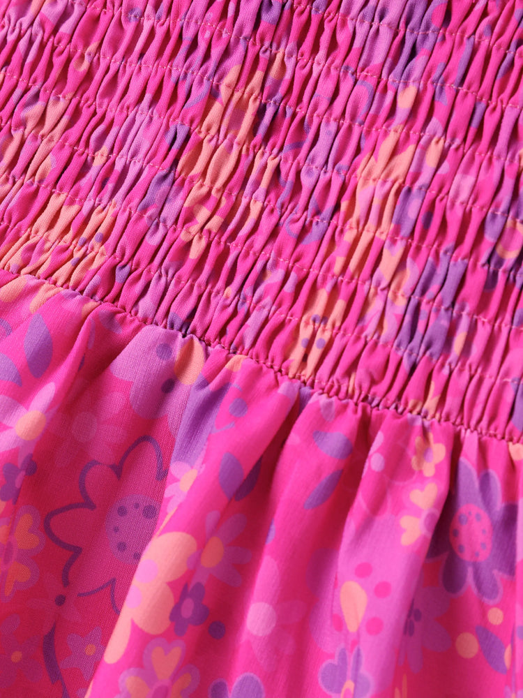 Vestido fruncido con lazo y estampado floral de Skye para niña pequeña, rosa intenso, 1 pieza