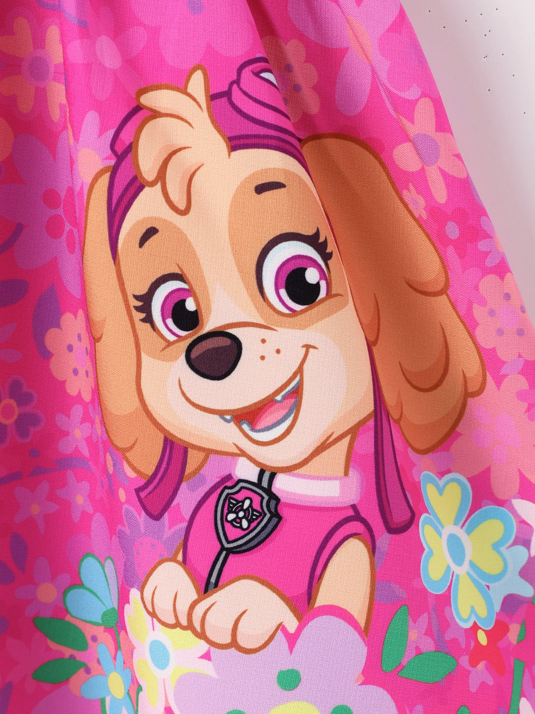 PAW Patrol Toddler Girl 1pc Skye Floral Print Bowknot Smocking Dress Hot Pink