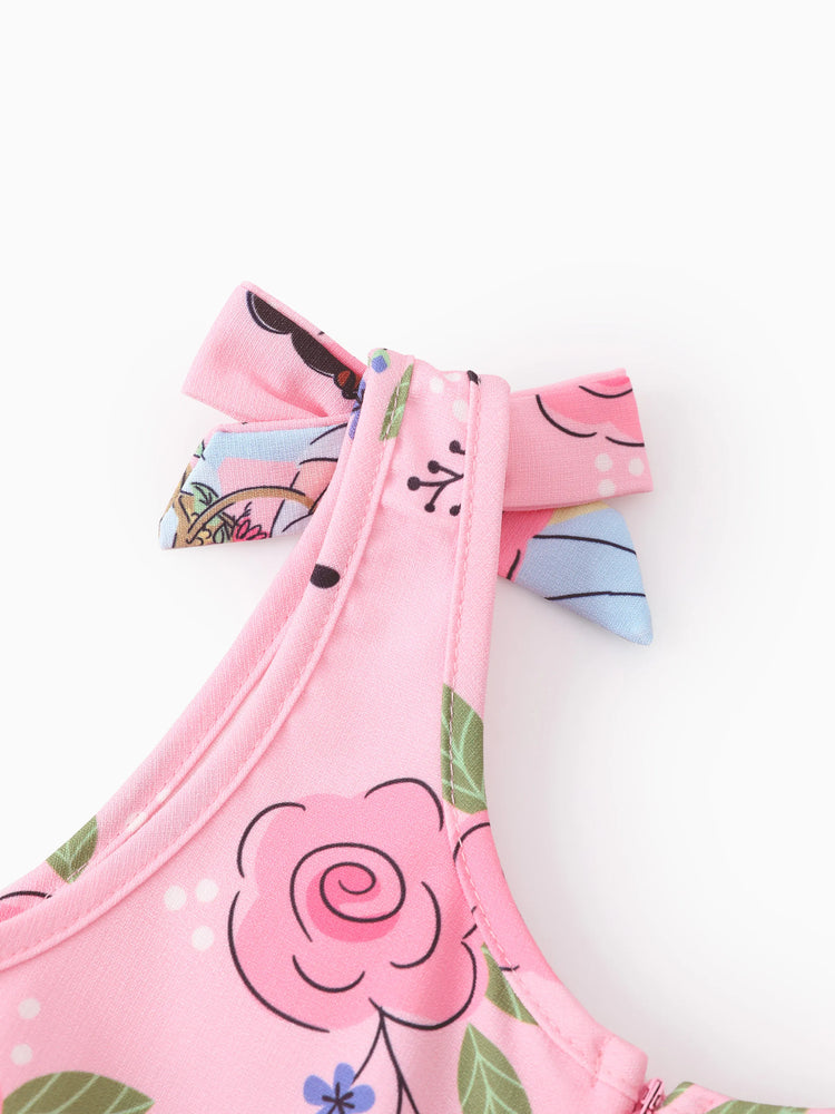 Disney Princess Toddler Girl Allover Print Bowknot Jumpsuit Pink