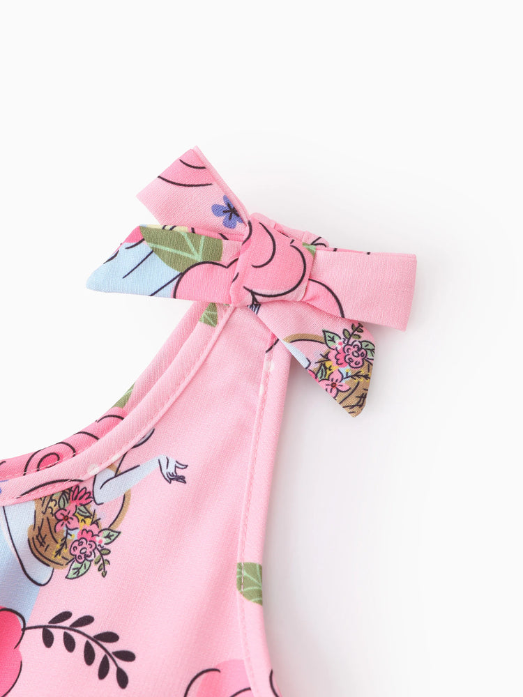 Disney Princess Toddler Girl Allover Print Bowknot Jumpsuit Pink