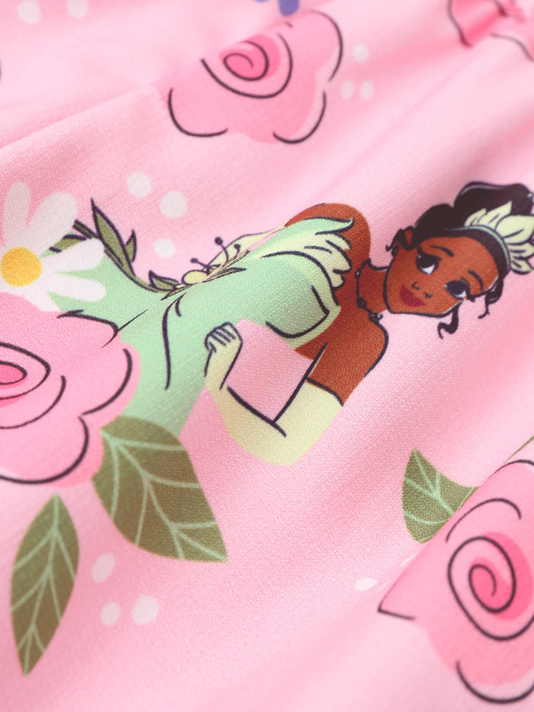 Disney Princess Toddler Girl Allover Print Bowknot Jumpsuit Pink