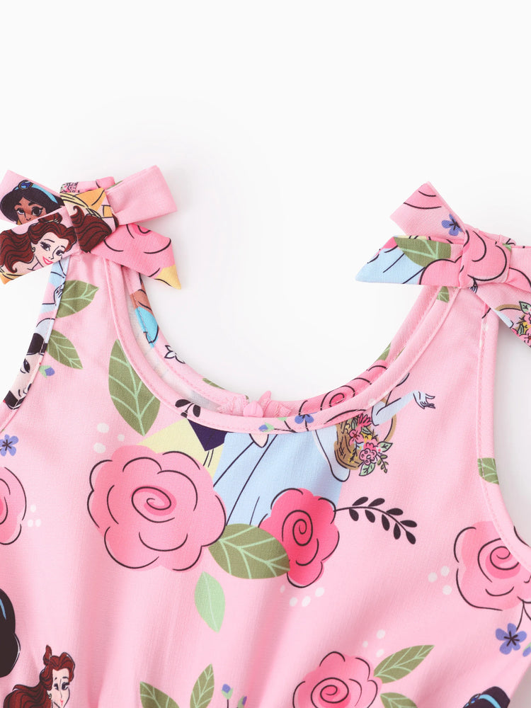 Disney Princess Toddler Girl Allover Print Bowknot Jumpsuit Pink