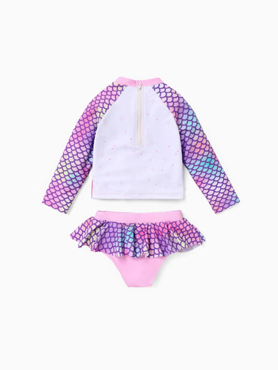 Peppa Pig Toddler Girl Fish 2pcs Scale Ombre Pattern UPF 50+ Swimsuit Set Pink