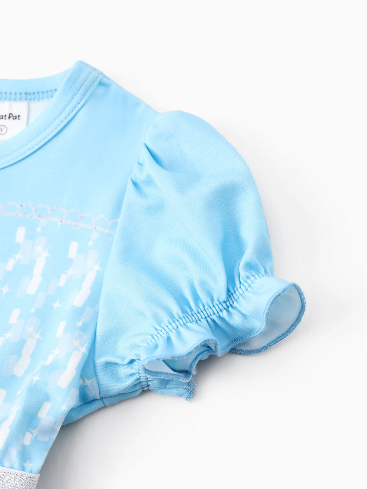 Vestidos de tul con mangas abullonadas y estampado de copos de nieve de Elsa de Disney Frozen para niña pequeña Naia™ en azul