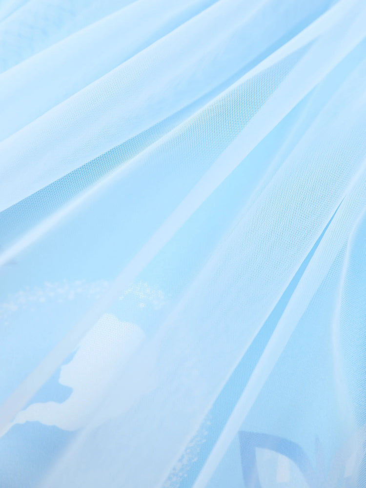 Vestidos de tul con mangas abullonadas y estampado de copos de nieve de Elsa de Disney Frozen para niña pequeña Naia™ en azul