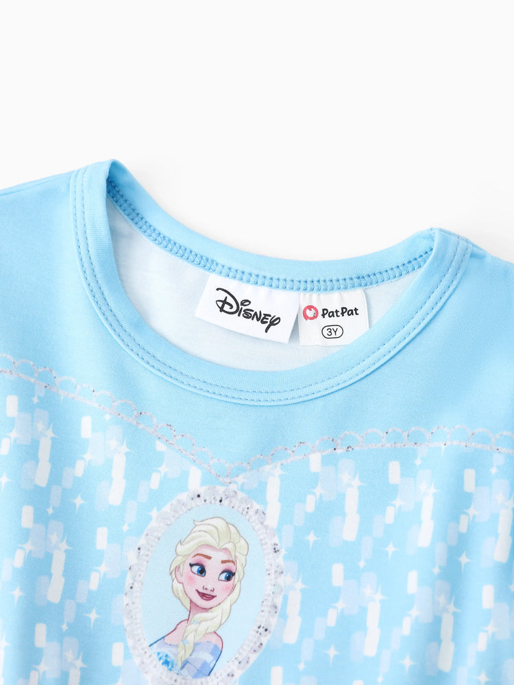 Vestidos de tul con mangas abullonadas y estampado de copos de nieve de Elsa de Disney Frozen para niña pequeña Naia™ en azul