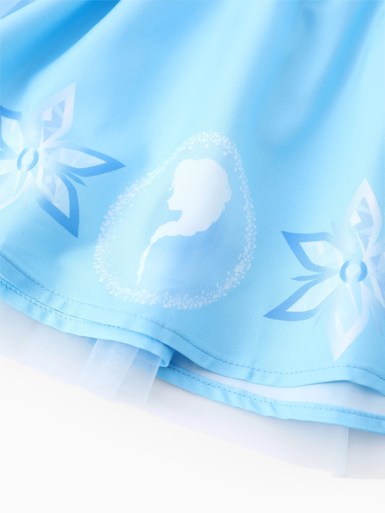 Vestidos de tul con mangas abullonadas y estampado de copos de nieve de Elsa de Disney Frozen para niña pequeña Naia™ en azul