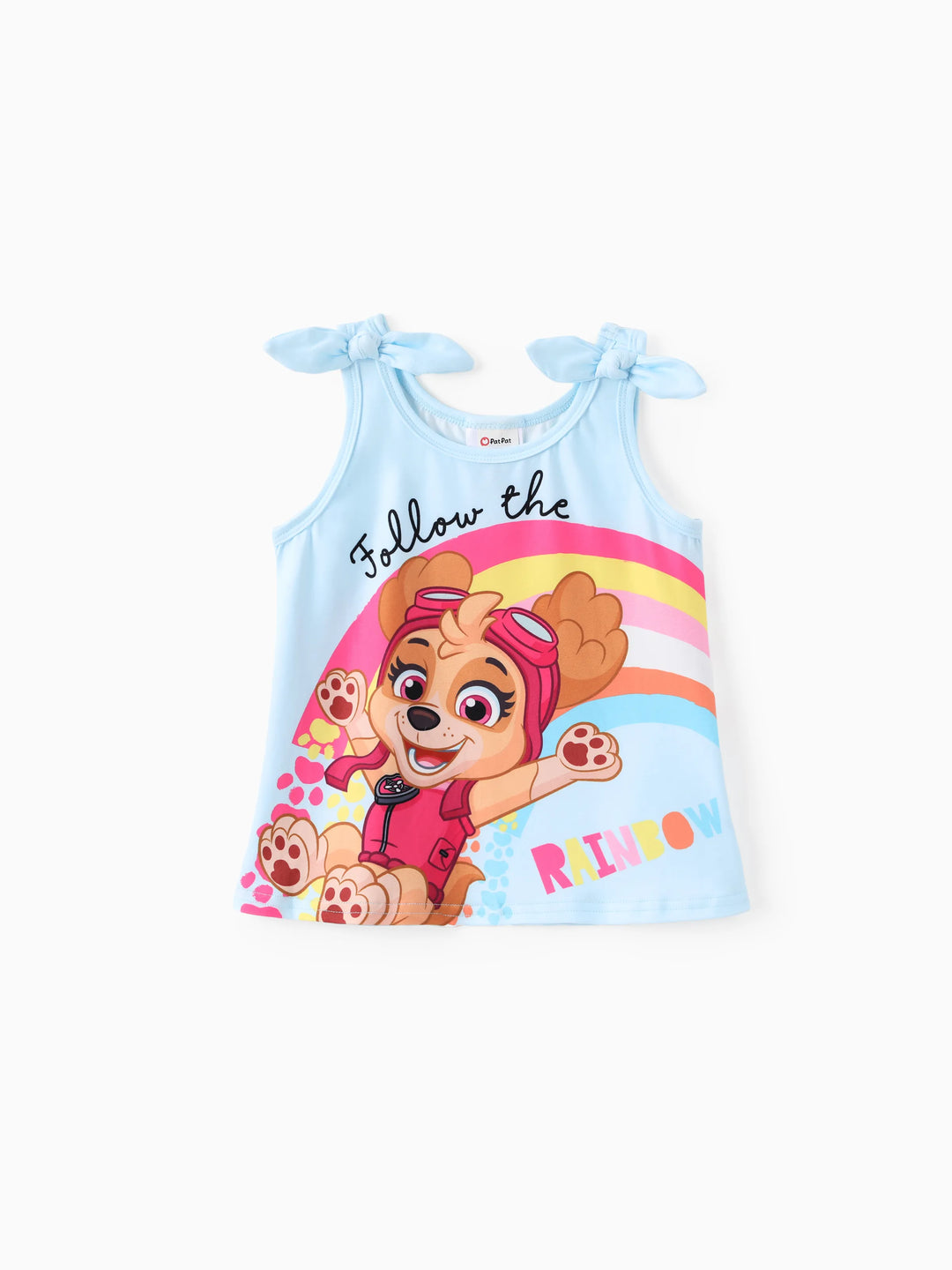 PAW Patrol Toddler Girl 1pc Skye Rainbow Pattern Bowknot Tank Top Light Blue