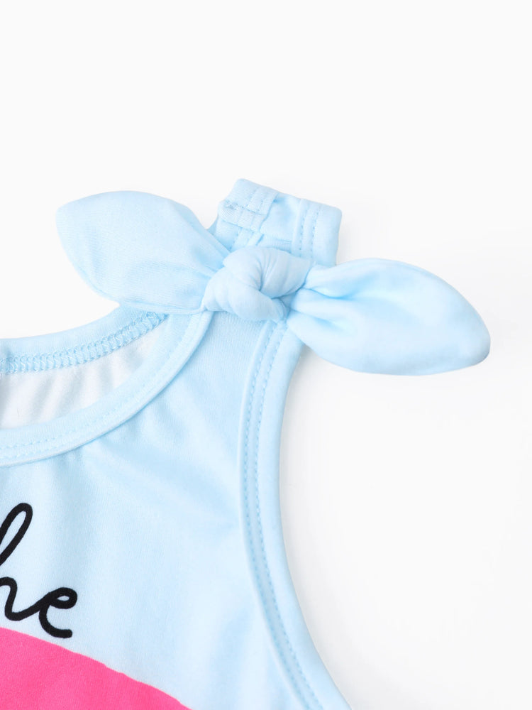 Débardeur à nœud papillon motif arc-en-ciel Skye pour petite fille, bleu clair, 1 pièce