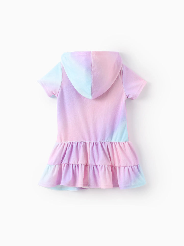 Disney Frozen Kleinkind Mädchen 1 Stück Elsa Batikmuster Kapuzenreißverschluss Rüschensaum Schwimmen Cover-up lila