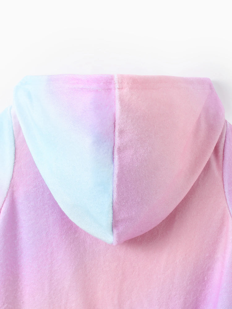 Disney Frozen Kleinkind Mädchen 1 Stück Elsa Batikmuster Kapuzenreißverschluss Rüschensaum Schwimmen Cover-up lila