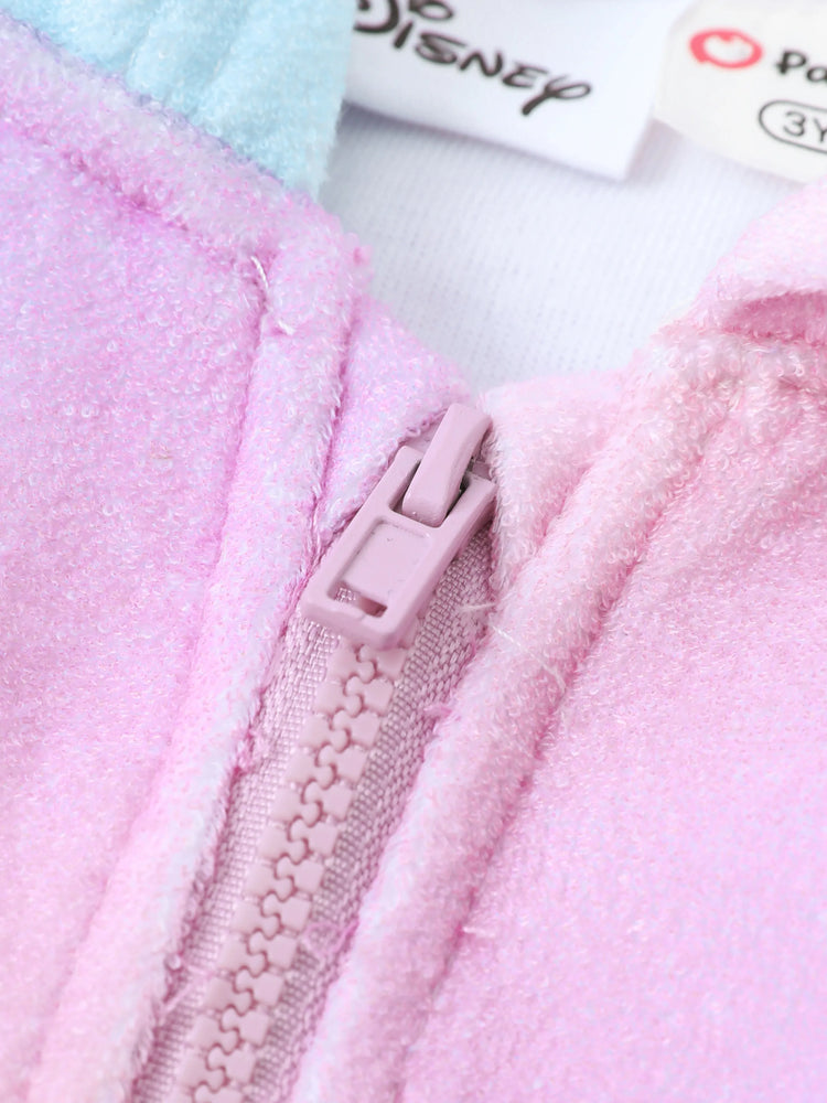 Disney Frozen Kleinkind Mädchen 1 Stück Elsa Batikmuster Kapuzenreißverschluss Rüschensaum Schwimmen Cover-up lila