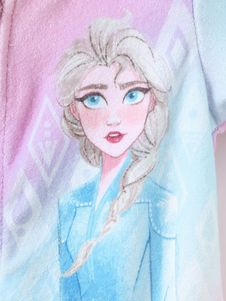 Disney Frozen Kleinkind Mädchen 1 Stück Elsa Batikmuster Kapuzenreißverschluss Rüschensaum Schwimmen Cover-up lila