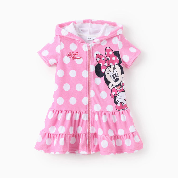 Disney Micky und Freunde Kleinkind Mädchen 1 Stück Minnie Maus Polka Dot Muster Kapuzenreißverschluss Rüschensaum Schwimmen Vertuschung rosa