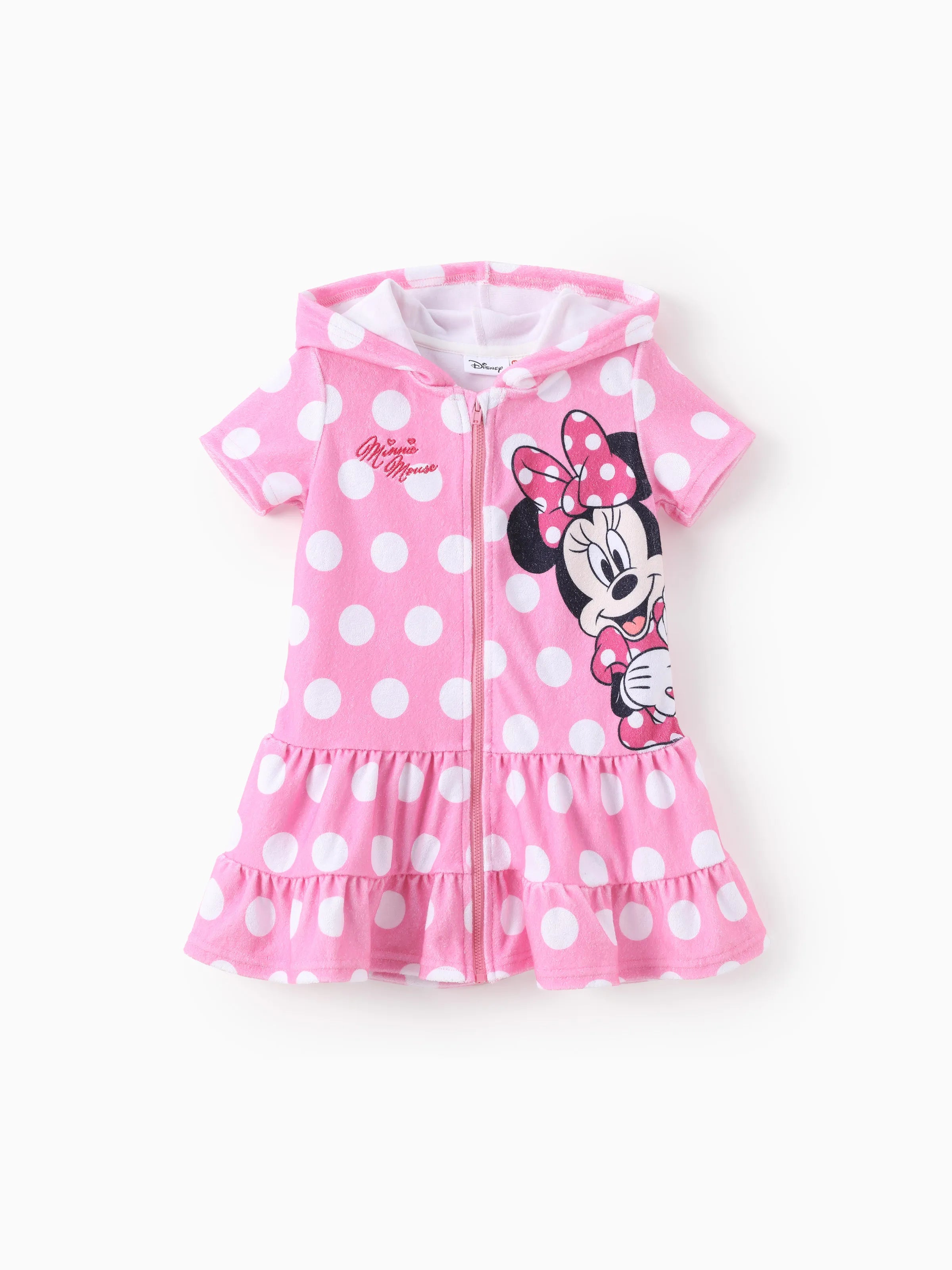 Disney Minnie Polka Dot Hooded Ruffle Swim Cover-Up Disney Minnie polka dot ruffle hooded swim cover-up for toddler girls in pink