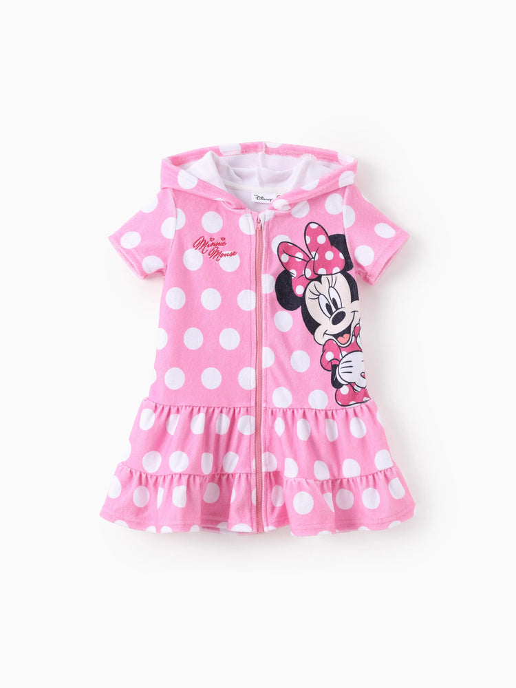 Disney Micky und Freunde Kleinkind Mädchen 1 Stück Minnie Maus Polka Dot Muster Kapuzenreißverschluss Rüschensaum Schwimmen Vertuschung rosa