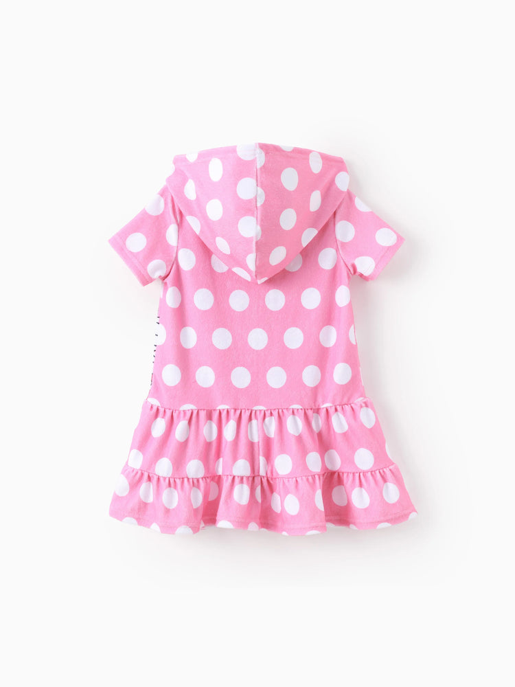 Disney Micky und Freunde Kleinkind Mädchen 1 Stück Minnie Maus Polka Dot Muster Kapuzenreißverschluss Rüschensaum Schwimmen Vertuschung rosa